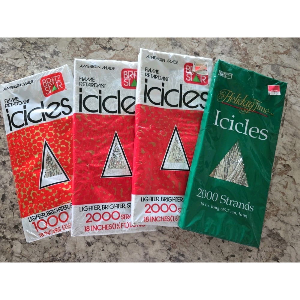 Lot 4 Vintage Icicles NIP Christmas Tinsel Brite Star Santa's Best National NOS